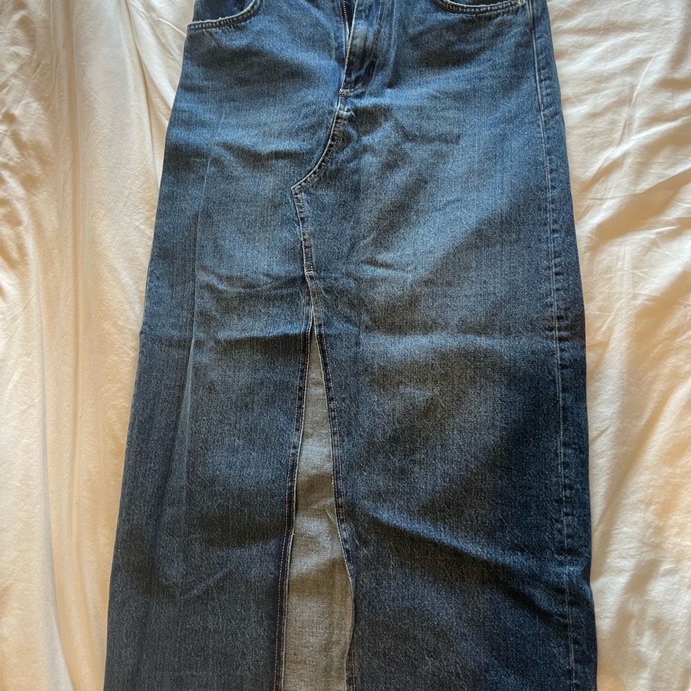 Denim Maxi Skirt with Front Slit